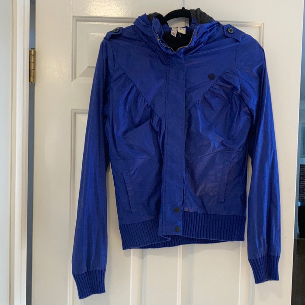 Lightweight blue jacket with hood, lined